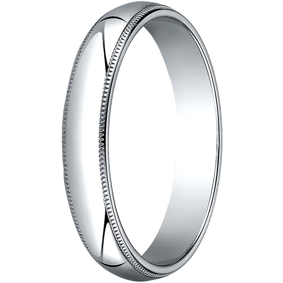 Mens 18K White Gold, 4.0mm Traditional Dome Oval Wedding Band with Milgrain (sz 4)