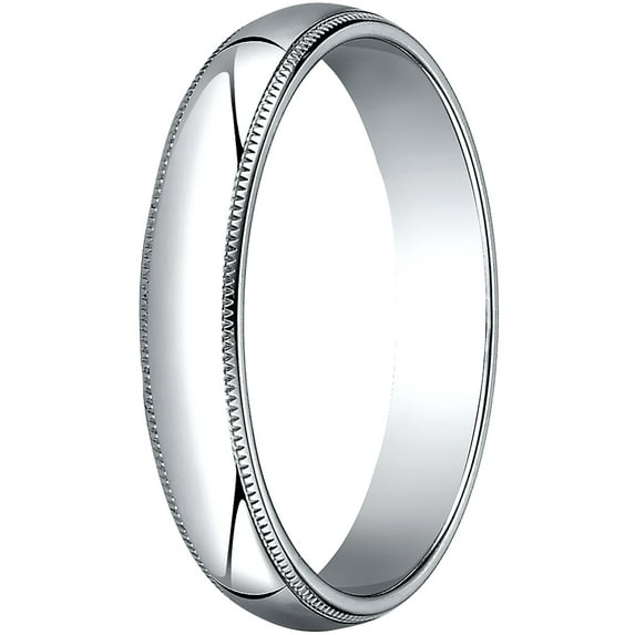 Mens 18K White Gold, 4.0mm Traditional Dome Oval Wedding Band with Milgrain (sz 7.5)