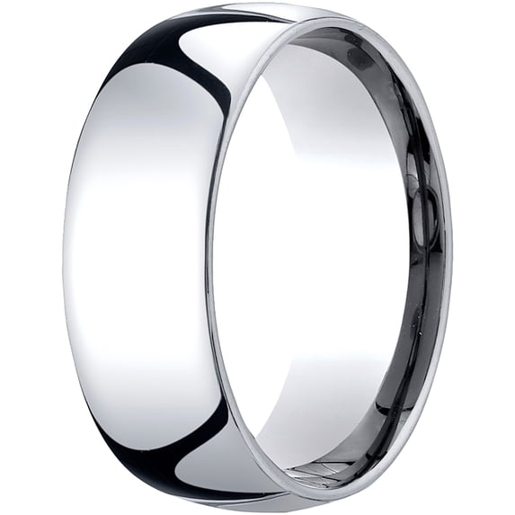 Mens 18K White Gold, 8mm Slightly Domed Standard Comfort-Fit Wedding Band (sz 7)