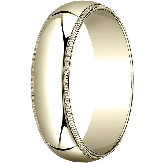 Mens 18K Yellow Gold, 6.0mm Traditional Dome Oval Wedding Band with Milgrain (sz 11)