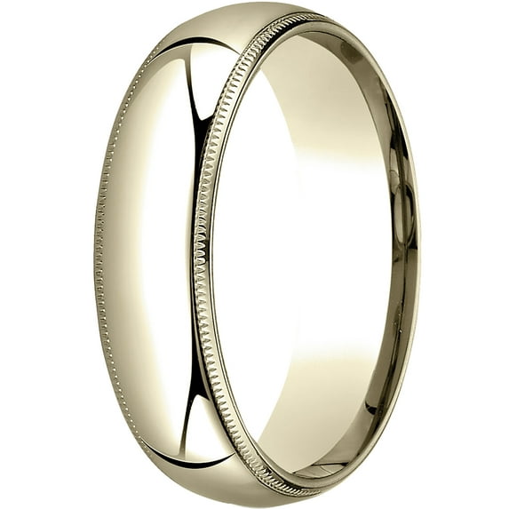 Mens 18K Yellow Gold, 6mm Slightly Domed Comfort-Fit Wedding Band with Milgrain (sz 9.5)