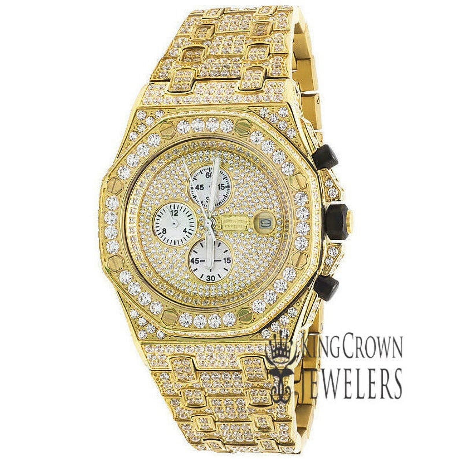 Montre Homme Or Jaune 18 Carats Plaqué - Cadran Jaune, Bracelet Métal, Diamants Simulés