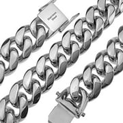 Mens 18MM Miami Cuban Chain Heavy Solid Stainless Steel Silver Hip Hop Necklace 20 inch