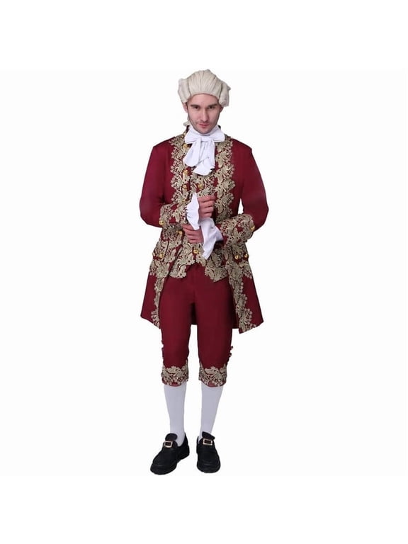 Mens 18th Century Court Red Suit Colonial Victorian British Style Rococo Formal Outfit Elegant Period Inspired Ensemble