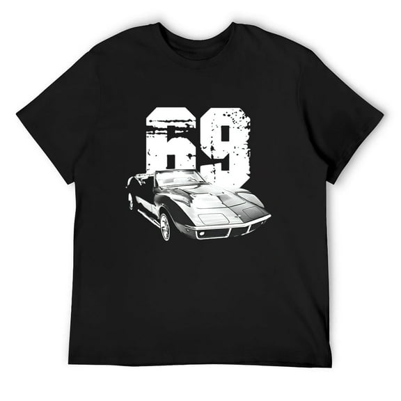 Mens 1969 Corvette Front Three Quarter View With Year T Shirt Black Medium