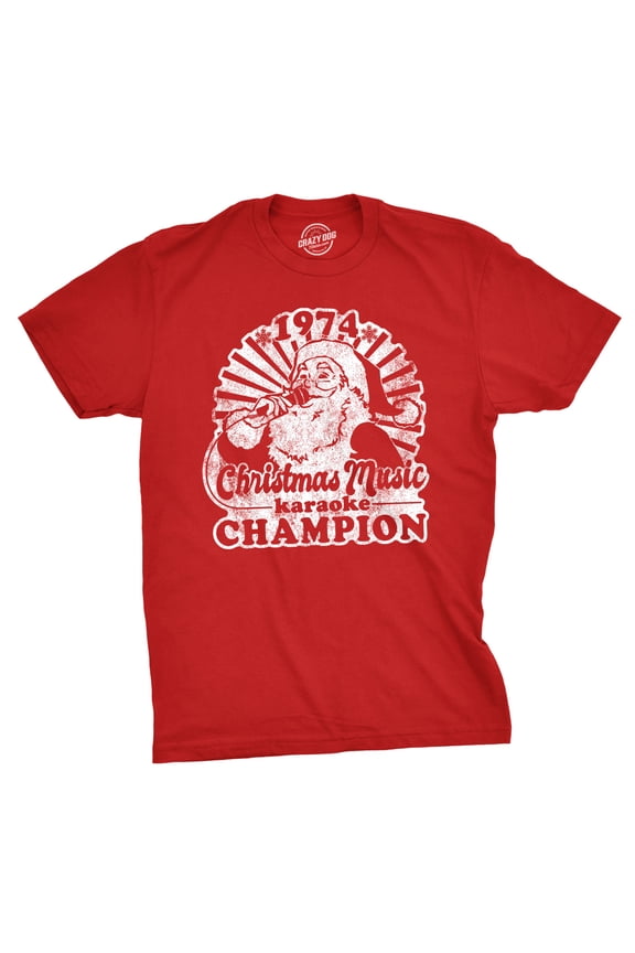 Mens 1974 Christmas Music Karaoke Champion T shirt Funny Vintage Graphic Tee Graphic Tees
