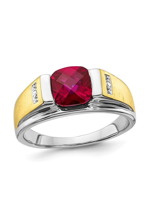 Mens 2.50 Carat (Ctw) Lab-Created Ruby Ring in Sterling Silver and 10K Gold for Men