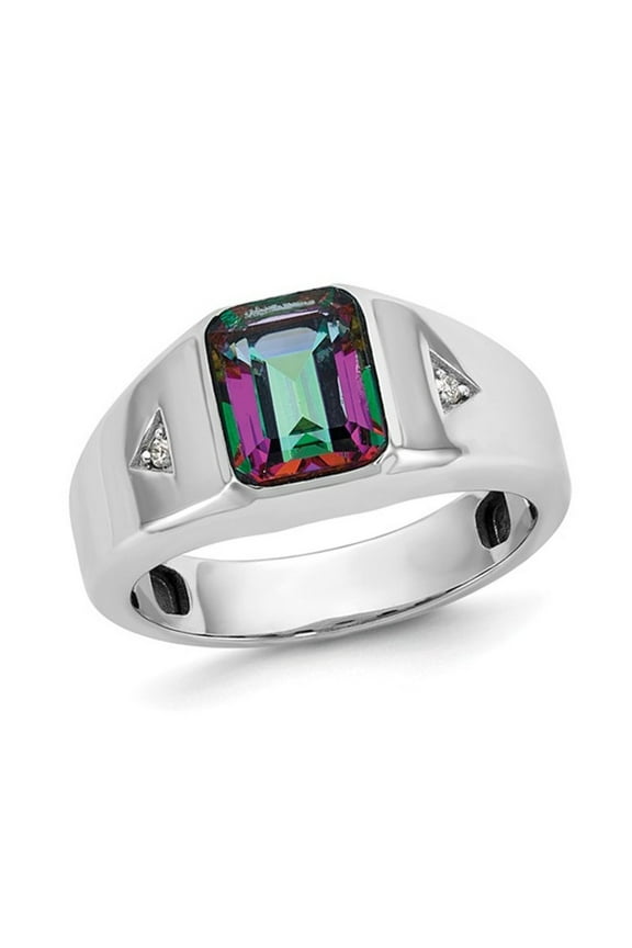 Gem & Harmony Mens 2.63 Carat (Ctw) Mystic Topaz Ring in 10K White Gold for Men