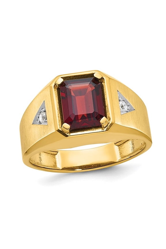 Mens 2.65 Carat (Ctw) Garnet Ring in 14K Yellow Gold with Accent Diamonds