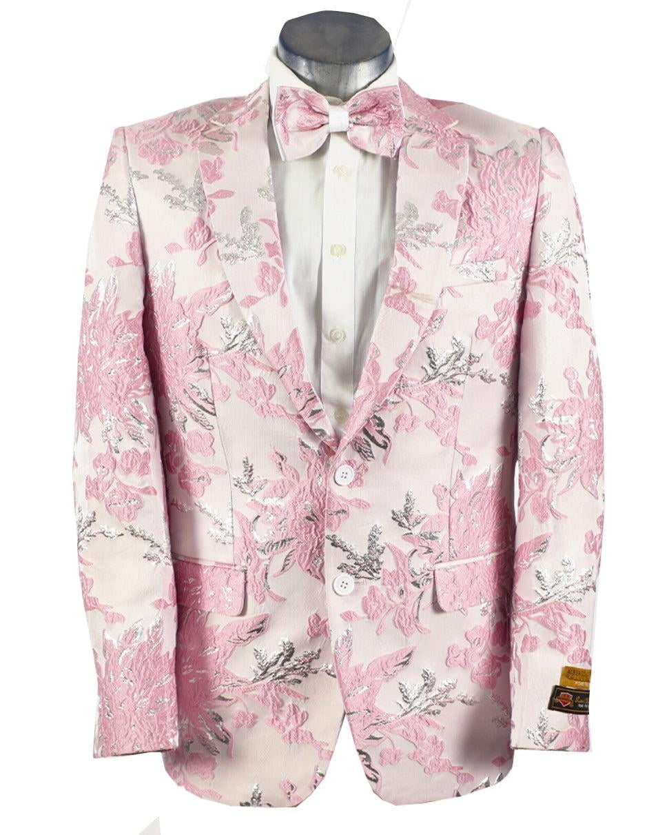 Big And Tall Tuxedo Paisley Tuxedo Sparkling Blazer - White and Silver Floral Sport Coat main image 0
