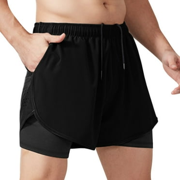 ZQUUVOU Mens 2 In 1 Running Shorts Quick Dry Athletic Shorts Black
