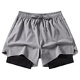 thumbnail image 1 of Mens 2 In 1 Running Workout Shorts Gym Athletic Quick Dry Short Pants With Compression Liner Fitness Training Outfits Gray, 1 of 5