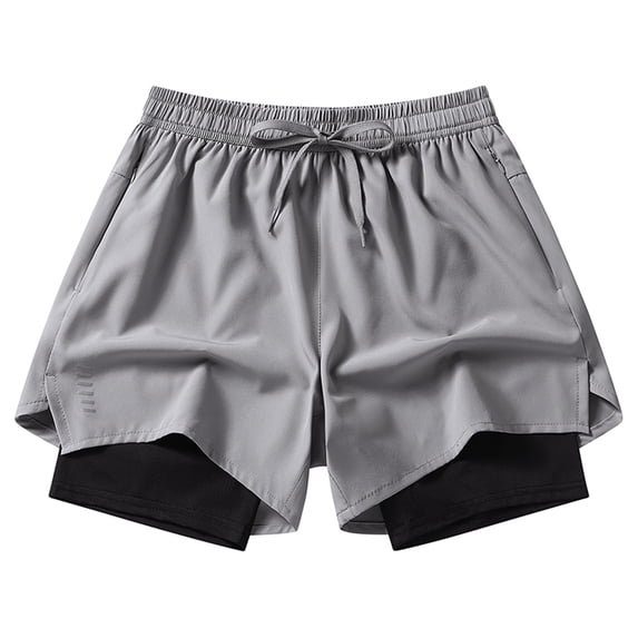 Mens 2 In 1 Running Workout Shorts Gym Athletic Quick Dry Short Pants With Compression Liner Fitness Training Outfits Gray