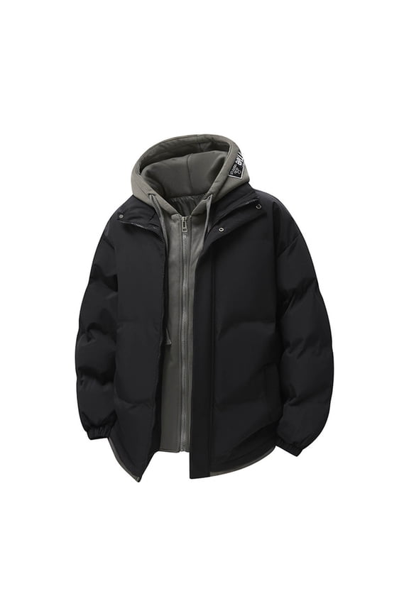 Mens 2 In 1 Winter Snow Coat Layered Look Warm Insulated Hooded Puffer Jacket Hooded Thick Warm Padded Down Jacket