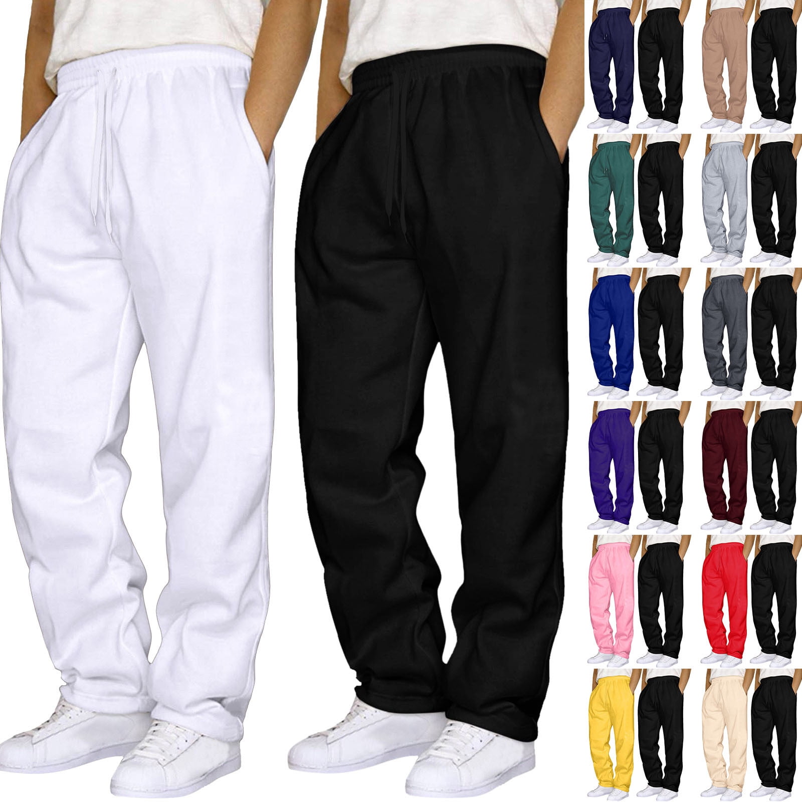 Mens 2 Pack Baggy Sweatpants Wide Leg Jogging Pants Heavyweight Fleece ...