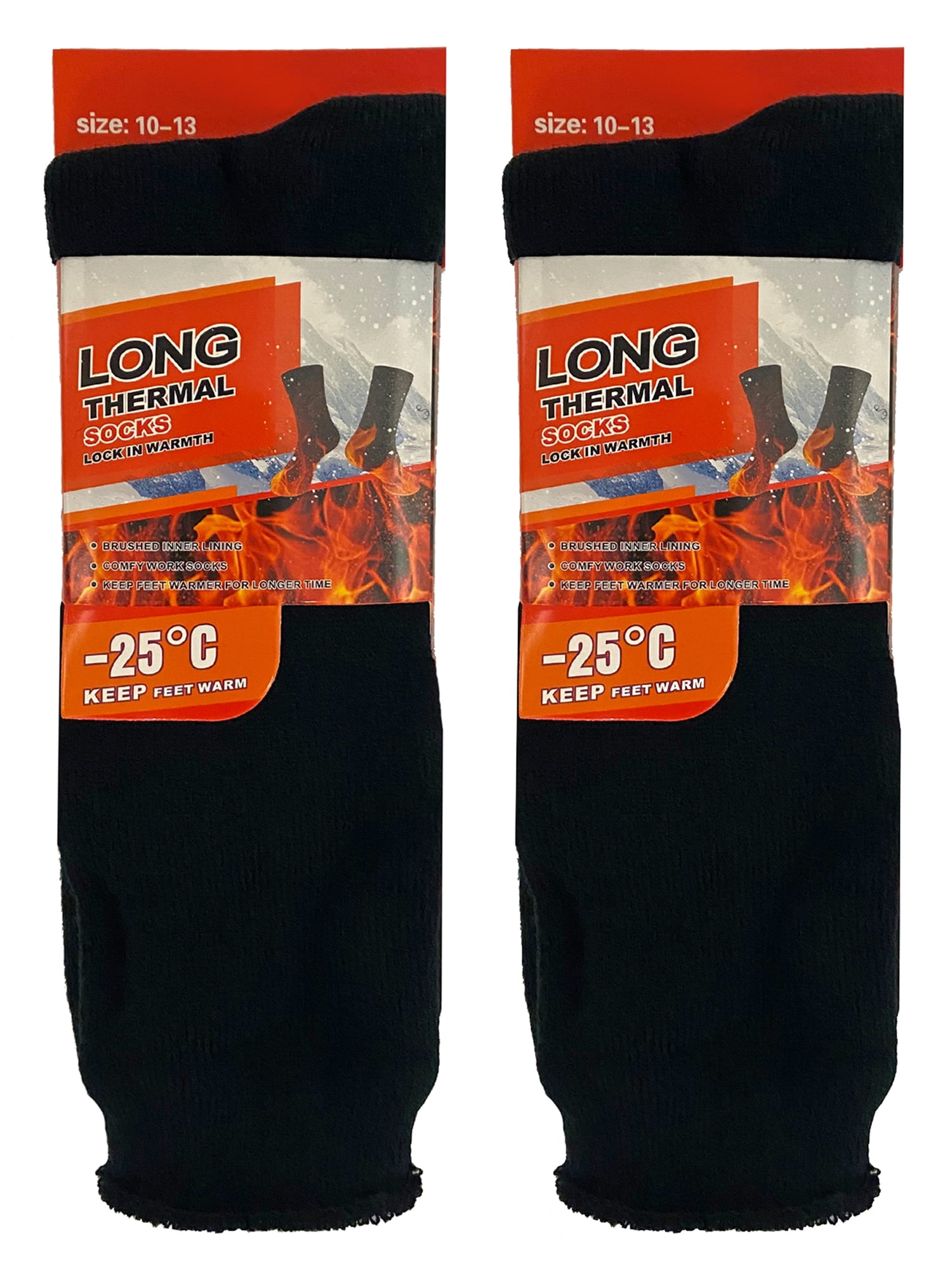 Mens 2-Pack Black Long Thermal Winter Socks - Walmart.com