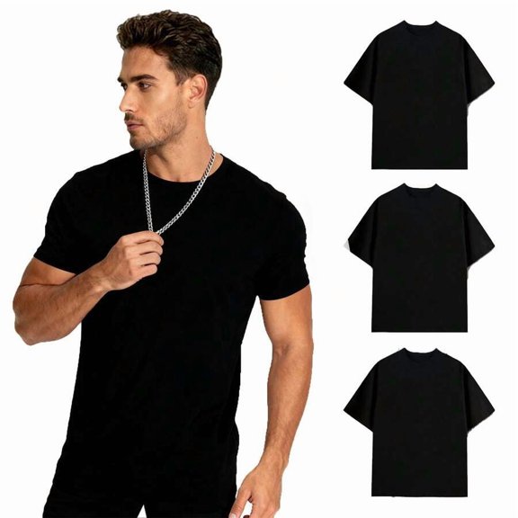 Mens 2 Pack Cotton Crew Neck Basic T-Shirt Black 3