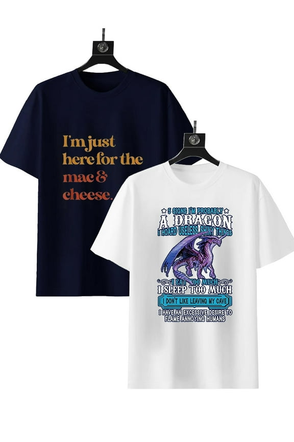 Mens 2 Pack Graphic Tees Vintage T-Shirts Oversized Letter Print Casual Crewneck Cotton Top Short Sleeve Rapper Streetwear Black,White M