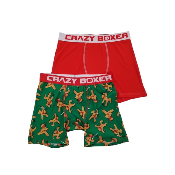 Mens 2-Pack Green Red Gingerbread Man Ninja Christmas Underwear Boxer Briefs L