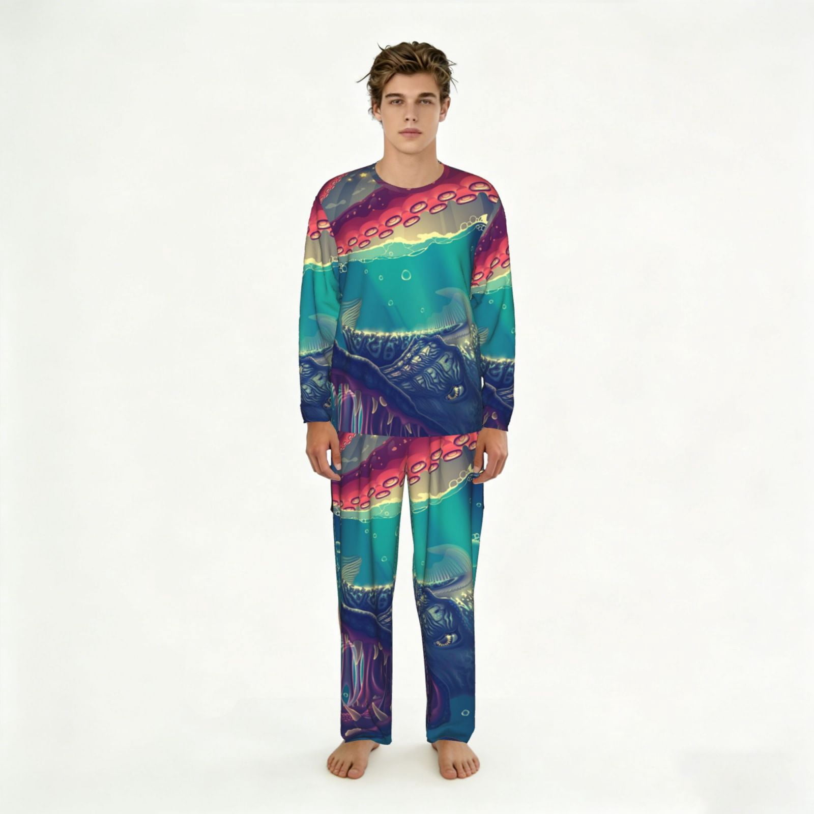 Mens 2 Pack Pajama Set Long Sleeve Pajamas Top and Pants Pjs Set ...