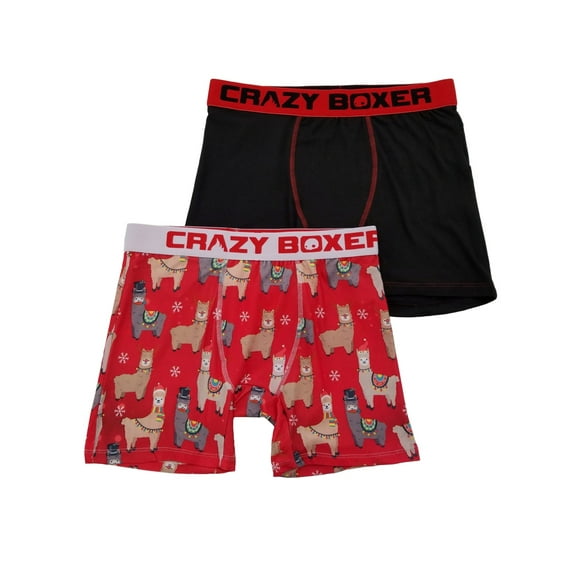 Mens 2-Pack Red & Black Christmas Alpaca Holiday Underwear Boxer Briefs XL