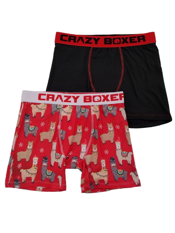 Mens 2-Pack Red & Black Christmas Alpaca Holiday Underwear Boxer Briefs XL