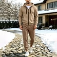thumbnail image 1 of Mens 2 Piece Casual Tracksuits Full Zip Hoodies Sweatshirt Jogging Sweatpant Fashionable Running Sports Suits Khaki 5 XXL, 1 of 6