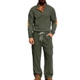 thumbnail image 1 of Mens 2 Piece Corduroy Outfits Colorblock Patchwork Long Sleeve Pullover & Wide Leg Cargo Pant Sets Multi Pocket (XL, Army Green), 1 of 8