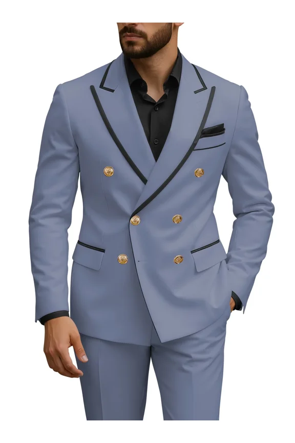 Mens 2 Piece Dusty Blue Tuxedo Suits for Men Slim Fit Wedding Double Breasted Tux Fashion Formal XL