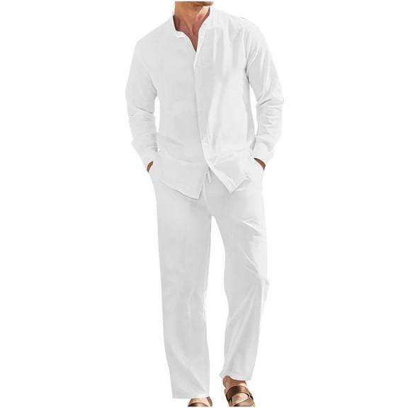 Mens 2 Piece Fleece Sets Long Sleeve Button Down Shirts and Pants Pajama Sleepwear Pjs Outfits Set, 3XL