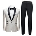 thumbnail image 1 of Mens 2 Piece Floral Jacquard Dress Suit Set 1 Button Print Dinner Jacket Pants-White, 1 of 8