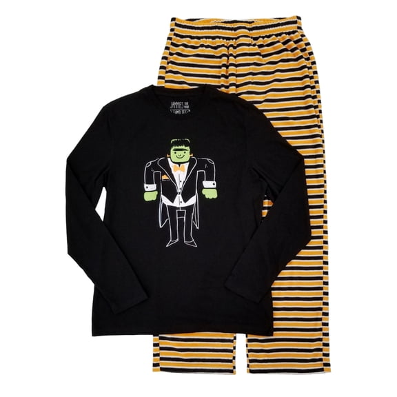 Mens 2 Piece Frankenstein Halloween Sleepwear Long Sleeve Pajama Set L