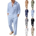 thumbnail image 1 of Mens 2 Piece Linen Outfits Long Sleeve Button Down Shirts And Loose Pant Set Summer Beach Outfits with Pockets Summer Beach Yoga Matching Outfits Black M, 1 of 7