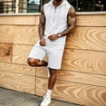 thumbnail image 1 of Mens 2 Piece Linen Outfits Sleeveless Hooded Tops Comfortable Shorts Workout Set Gym Tracksuit Sweatsuits White XXXL, 1 of 5