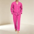 thumbnail image 1 of Mens 2 Piece Notch Collar Pajama Set Button Down Long Sleeve Long Pant Soft Sleep Loungewear Pink S, 1 of 6