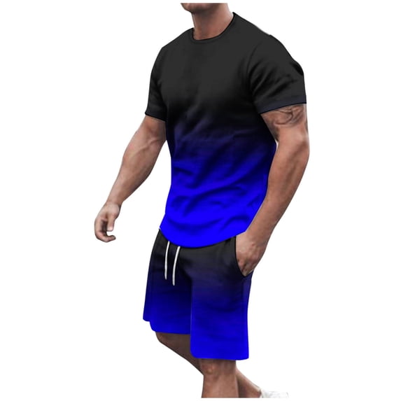 Mens 2 Piece Outfit Set Athletic Workout Running Active Fit Short Sleeve T-Shirts and Shorts Sets, L