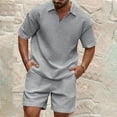 thumbnail image 1 of Mens 2 Piece Outfits 2026 Waffle Quarter Zip Short Sleeve Polo Shirts Bermuda Shorts Matching Set Textured Beach Set Gray L, 1 of 5