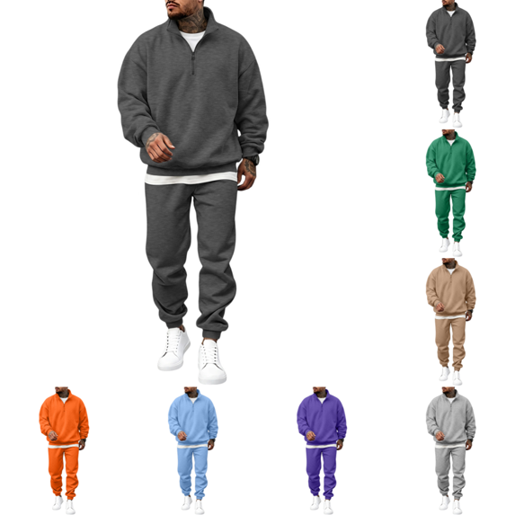 Mens 2 Piece Outfits Casual Fashion 1/4 Zip Hoodie Sweatshirt Sweatsuit Set Winter Fleece Hoodie Sweatshirt&Joggers Sweatpants Dark Gray 3XL