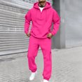 thumbnail image 1 of Mens 2 Piece Outfits Long Sleeve Half Zip Hoodies Joggers Solid Color Pullover Casual Streetwear Comfortable Tracksuit Men Hot Pink L, 1 of 8