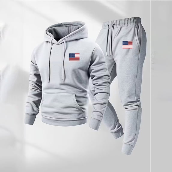 Mens 2 Piece Outfits Matching Print Hoodie and Jogger Set Long Sleeve Fleece Pullover with Pockets Casual Two Piece for Fall Winter and Lounge