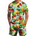 thumbnail image 1 of Mens 2 Piece Outfits Men's Two Piece Set Hawaiian Print Short Sleeve T Shirt and Shorts Spring Summer Leisure Sports Beach Style Stitching Print Green L, 1 of 4