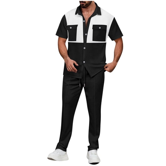 Mens 2 Piece Outfits Set Short Sleeve Button Down Pockets T Shirt and Shorts Outfits Summer Casual Suits Business Workout Sets for Men