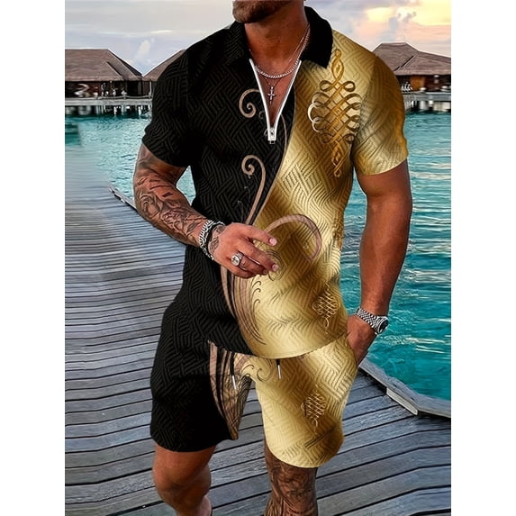 Mens 2 Piece Outfits Summer Polo Shirt and Shorts Set Vacation Workout Sets Muscle Casual Tracksuit Multicolor XXL