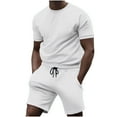 thumbnail image 1 of Mens 2 Piece Outfits Summer Tracksuits Casual Short Sleeve Crewneck Shirt Elastic Waist Shorts Set Sweatsuit with Pockets, 1 of 5