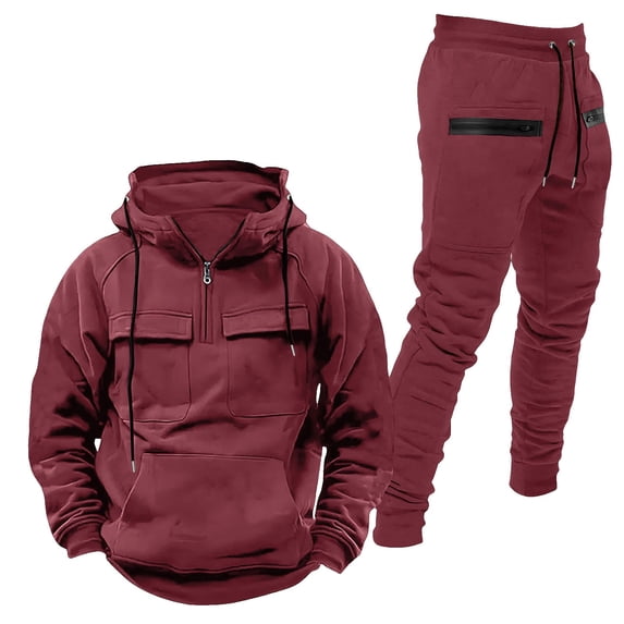 Mens 2 Piece Outfits Sweatsuit Oversized Sweatshirt Lounge Sets Baggy Sweatpants Fall Orange Tracksuit with Pockets Solid Fashion Warm