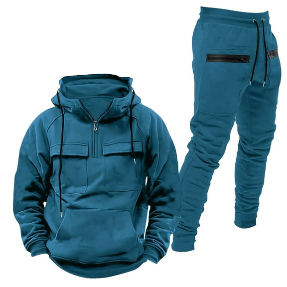 Mens 2 Piece Outfits Sweatsuit Oversized Sweatshirt Lounge Sets Baggy Sweatpants Fall Orange Tracksuit with Pockets Solid Fashion Warm