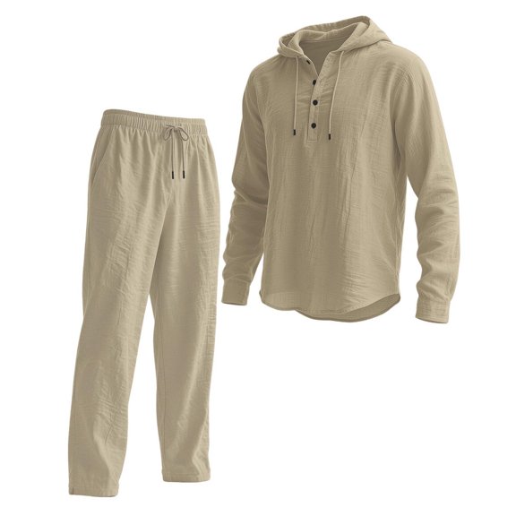 Mens 2 Piece Outfits Track Suits Casual Solid Color Hooded Button Down Top And Drawstring Trouser Sports Golf Activewear Set