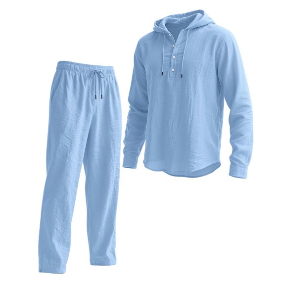 Mens 2 Piece Outfits Track Suits Casual Solid Color Hooded Button Down Top And Drawstring Trouser Sports Golf Activewear Set