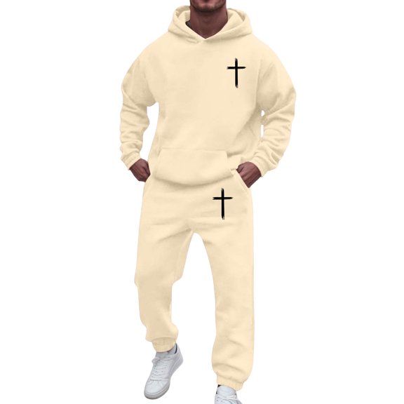 Mens 2 Piece Outfits Track Suits Comfortable Long Sleeve Print Hoodie And Jogger Sweatpants Relaxed Fit for Spring Fall Winter Suits