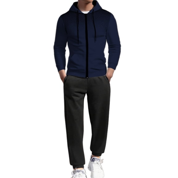 Mens 2 Piece Outfits Track Suits Slim Fit Hooded Full Zip Sweatshirt Jacket And Pants Casual Color Block Outfit Activewear